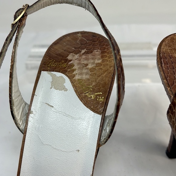 Vintage Gloria Vanderbilt Sz 8.5 Snakeskin Open Toe Heel Sandals - Picture 7 of 12
